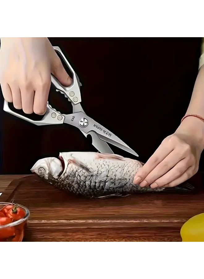Set Of 1 Heavy Duty Stainless Steel Kitchen Scissors Black And White Multi Purpose Sharp Blades For Meat Herbs Fish Vegetables Ergonomic Comfort Grip Durable Safe Food Prep Kitchen Essentials - Image 5