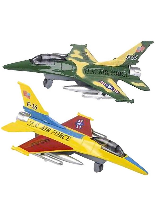 ArtCreativity ArtCreativity Diecast F-16 Jets with Pullback Mechanism, Set of 2, 7.5 inches Diecast Metal Jet Plane Fighter Toys for Boys, Air Force Military Cake Decorations, Party Favors, Goodie Bag Fillers  - Image 1