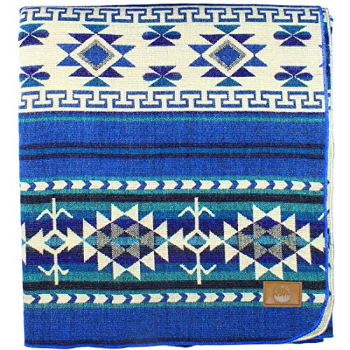 Off the Grid Inca Aztec Throw, Queen, King Blanket | Southwest Indian Navajo Boho Style | Native Cover for Camping, Bedding, Couch, Vanlife | Faux Alpaca, Lightweight, Hypoallergenic (Kocha Blue, Throw) - Image 1