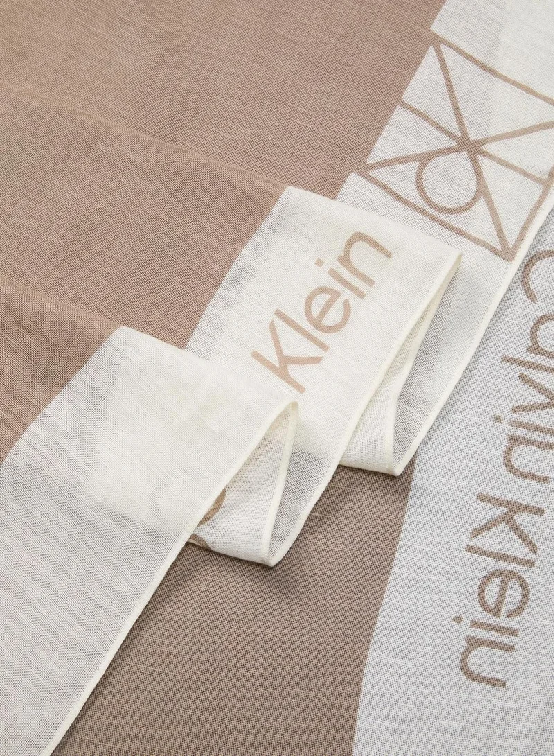 Calvin Klein Desert Taupe/White Alyssum Linen Blen Pareo Wrap Scarf for Women | Best Price UAE