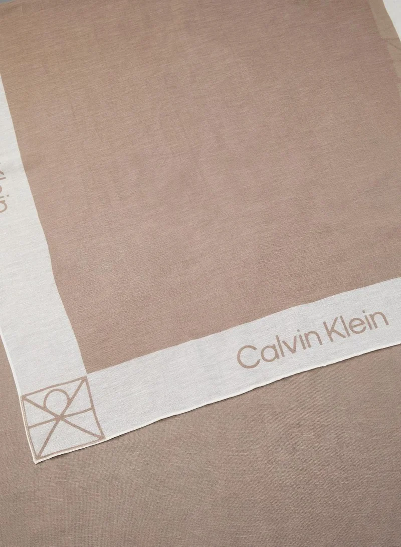 Calvin Klein Desert Taupe/White Alyssum Linen Blen Pareo Wrap Scarf for Women | Best Price UAE