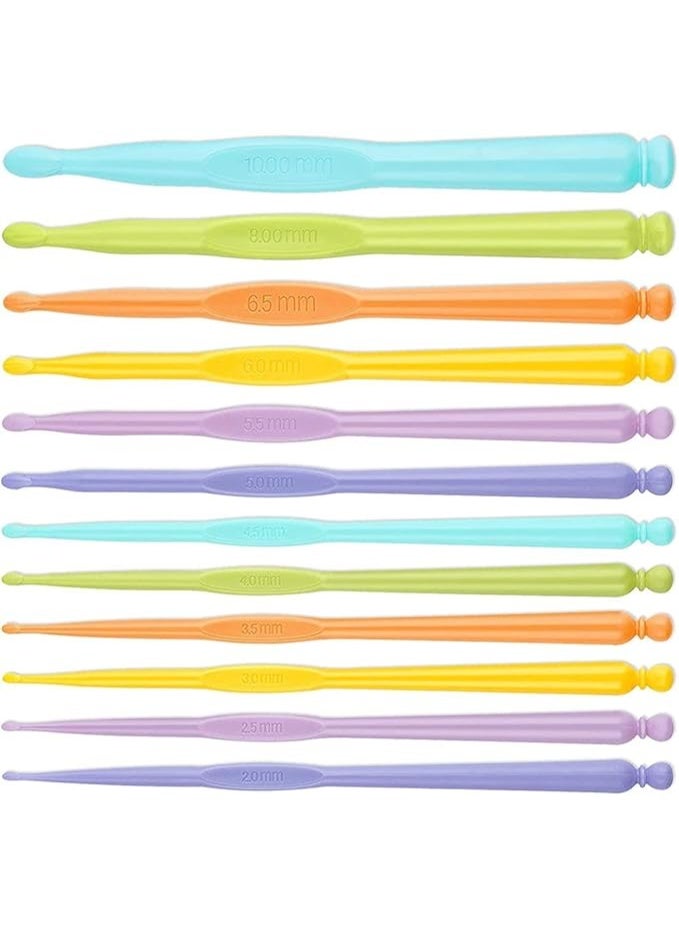 YiYFiT Candy-colored Plastic Crochet Hooks,12 pcs 2.0-10.0 mm Ergonomic Handle Crochet Knitting Needles Set Making Tool Yarn Set DIY Crochet Hooks Set for Crochet Enthusiasts Beginners Kids  - Image 1