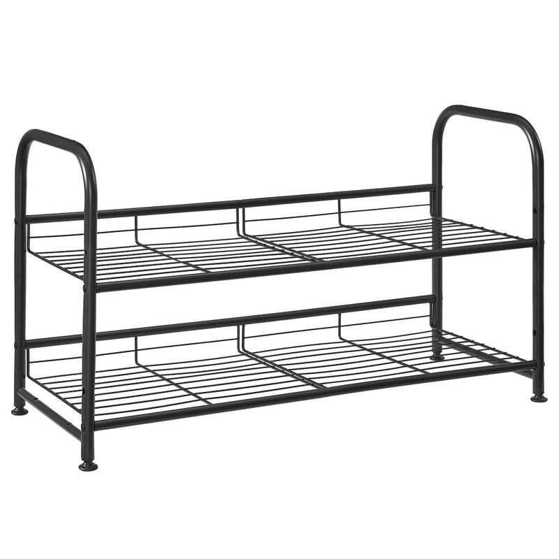 SONGMICS رف أحذية SONGMICS 2 طبقة منظم أحذية للخزانة يحمل حتى 8 أزواج من الأحذية رف أحذية لمدخل الباب الأمامي رف أحذية معدني مع زاوية ميل قابلة للتعديل للمدخل أو المرآب باللون الأسود