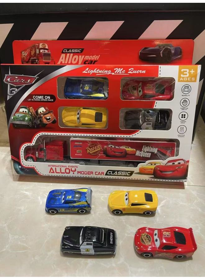 Boxed 6 Car Story Alloy Racing Sheriff McQueen Die Model Sliding Car Ornaments-Color:[four Cars 1 Container] Cars Alloy Racing Box  - Image 1