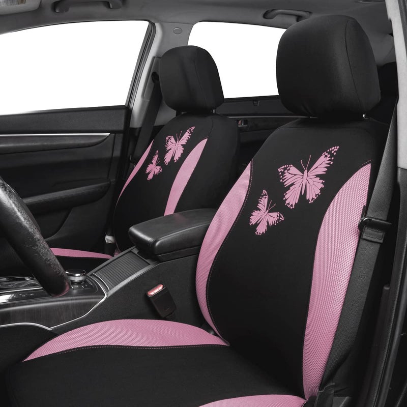 Flying Banner Butterfly car seat Covers ful Set Fashion Universal Lady Woman Female Rear Bench Split Colorized (Pink Black, Full Set) - Image 3