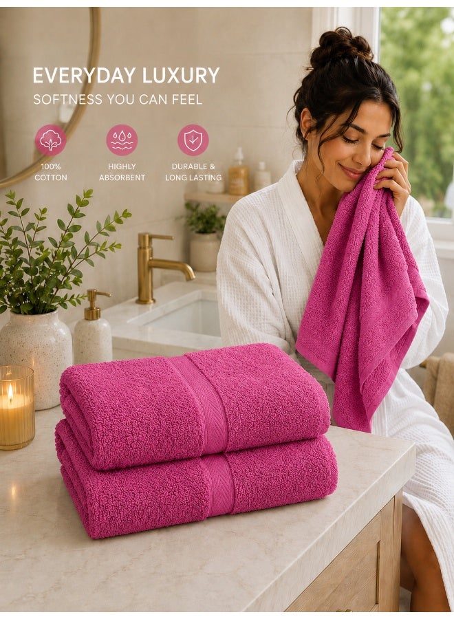 Princess 2-Piece Fast Absorbent Bath Towel Set Fuschia Pink 70 x 140cm - Image 2