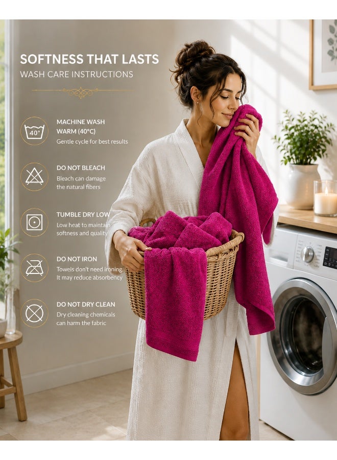 Princess 2-Piece Fast Absorbent Bath Towel Set Fuschia Pink 70 x 140cm - Image 5