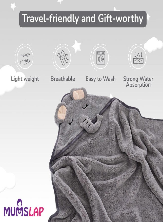 MumsLap Hooded Baby Towel - Premium Soft Baby Bath Towel for Bathtub for Newborn, Infant-Ultra Absorbent, Natural Baby Stuff Towel for Boys and Girls (Bear, Kitty & Puppy) (Elephant) | Polyester Blend - Image 4