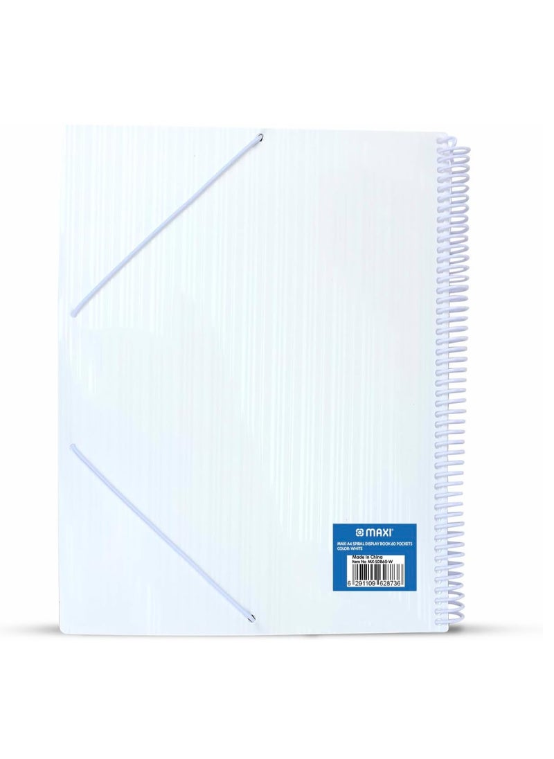 Maxi Maxi Spiral Display Book 60 Pocket White, Clear Pockets Book File Folder Document Presentation Organizer for Portfolio Music Artwork Display for School Business Office  - Image 1
