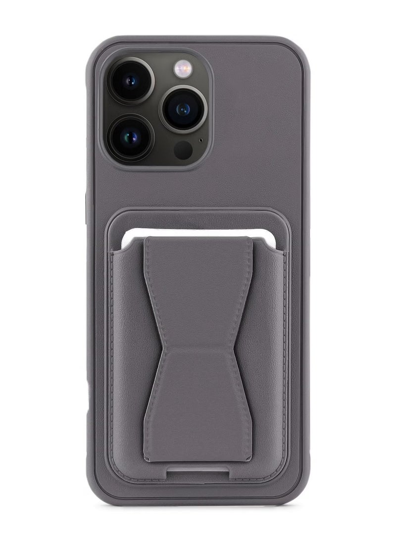 case Leather back cover with card wallet Foldable Shockpoof Case compatible with Iphone 16 Pro Max (Dark grey)  - Image 1