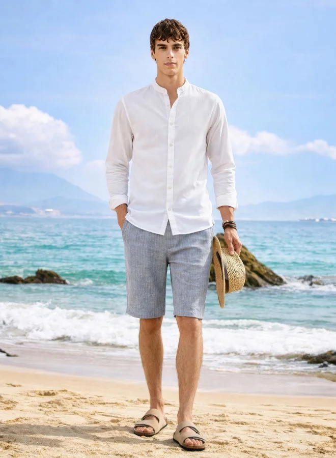 The Indian Garage Co  Men Regular Fit Solid Cross Pocket Mid-Rise Shorts  | Best Price UAE
