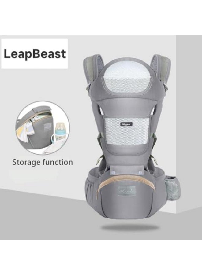 GGEROU حاملة أطفال قابلة للتعديل، مقعد ورك للأطفال، حاملة أطفال متعددة الأغراض، خفيفة الوزن وجيدة التهوية، حاملة أطفال قابلة للتعديل، رمادية - Image 3