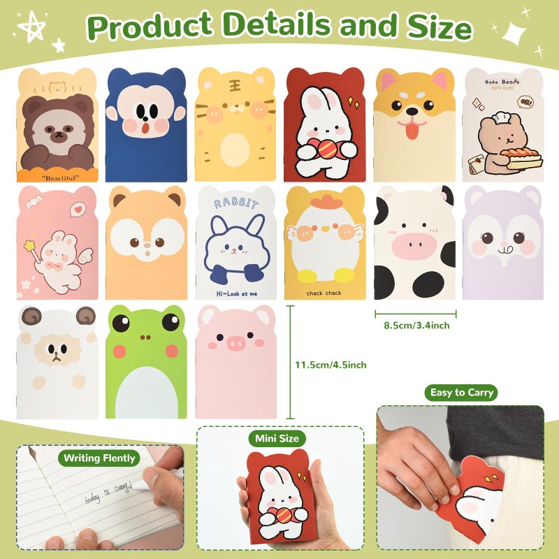 Ulema 100 Packs Mini Notebooks for School Mini Cute Animal Notebooks Mini Notebooks Bulk for Christmas Day Office Classroom prizes College Ruled Pages(Cartoon Animals) - Image 2