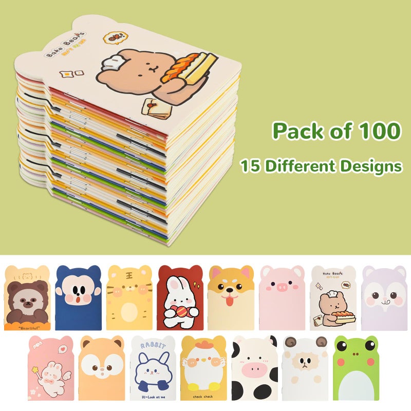 Ulema 100 Packs Mini Notebooks for School Mini Cute Animal Notebooks Mini Notebooks Bulk for Christmas Day Office Classroom prizes College Ruled Pages(Cartoon Animals) - Image 3