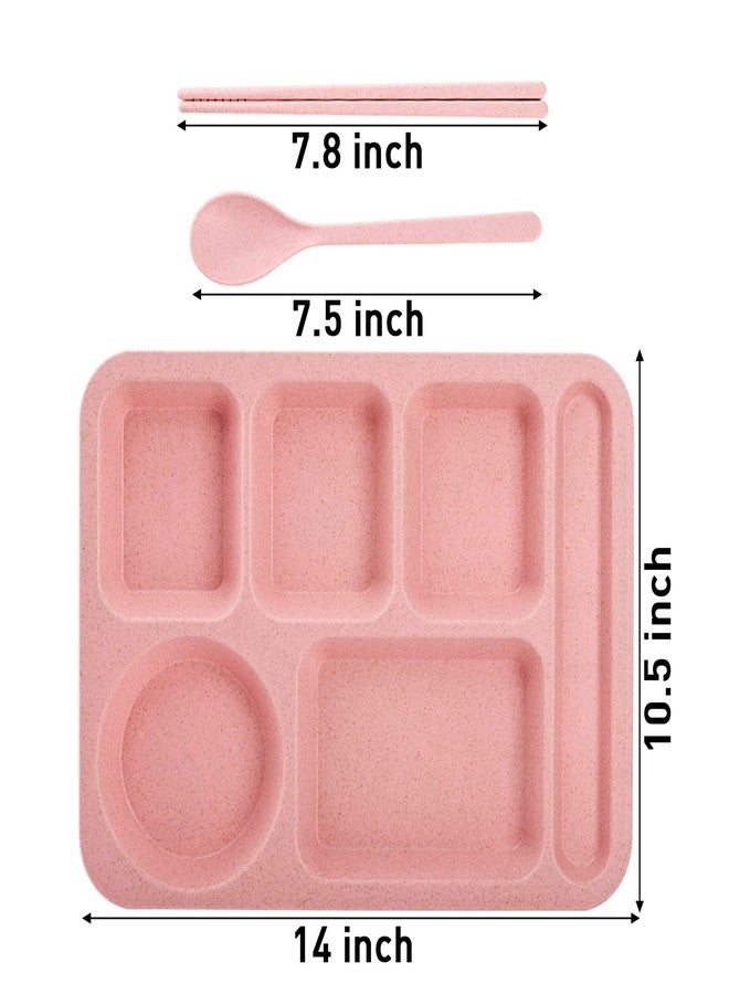 TOPZEA 4 Pack Unbreakable Divided Plates, 6 Compartments Wheat Straw Sectional Dinner Plates Portion Control Plate Plastic Cafeteria School Lunch Tray for Adult, Microwave & Dishwasher Safe,14"x10.5" - Image 2