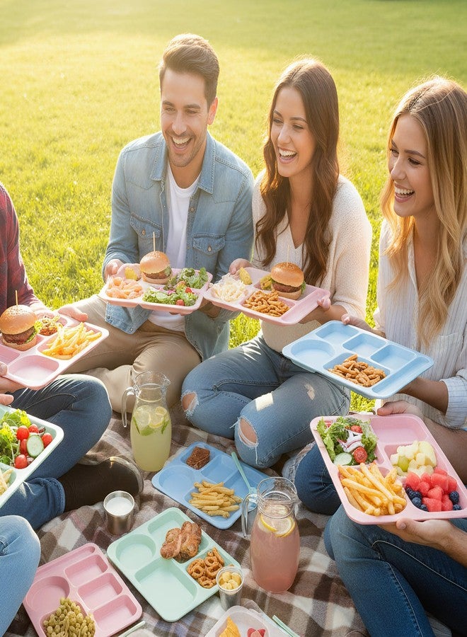 TOPZEA 4 Pack Unbreakable Divided Plates, 6 Compartments Wheat Straw Sectional Dinner Plates Portion Control Plate Plastic Cafeteria School Lunch Tray for Adult, Microwave & Dishwasher Safe,14"x10.5" - Image 5