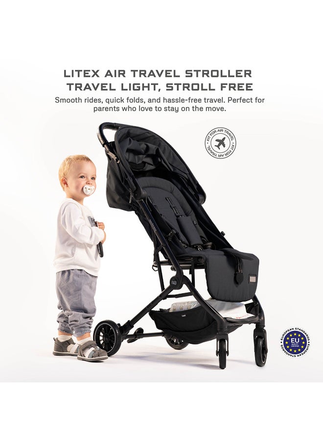 LITEX Ultra-Lightweight Cabin Size Approved Travel Stroller|Trolley Handle Compact Foldable Pushchair,  Baby Kids Todddler Stroller, Travel Trolley,  Waterproof UPF 50+Canopy, 0-3yrs,  15kg,  3yrs Warranty