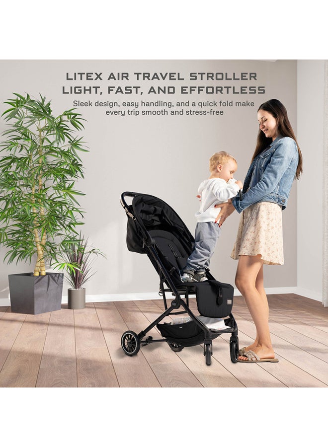 LITEX Ultra-Lightweight Cabin Size Approved Travel Stroller|Trolley Handle Compact Foldable Pushchair,  Baby Kids Todddler Stroller, Travel Trolley,  Waterproof UPF 50+Canopy, 0-3yrs,  15kg,  3yrs Warranty