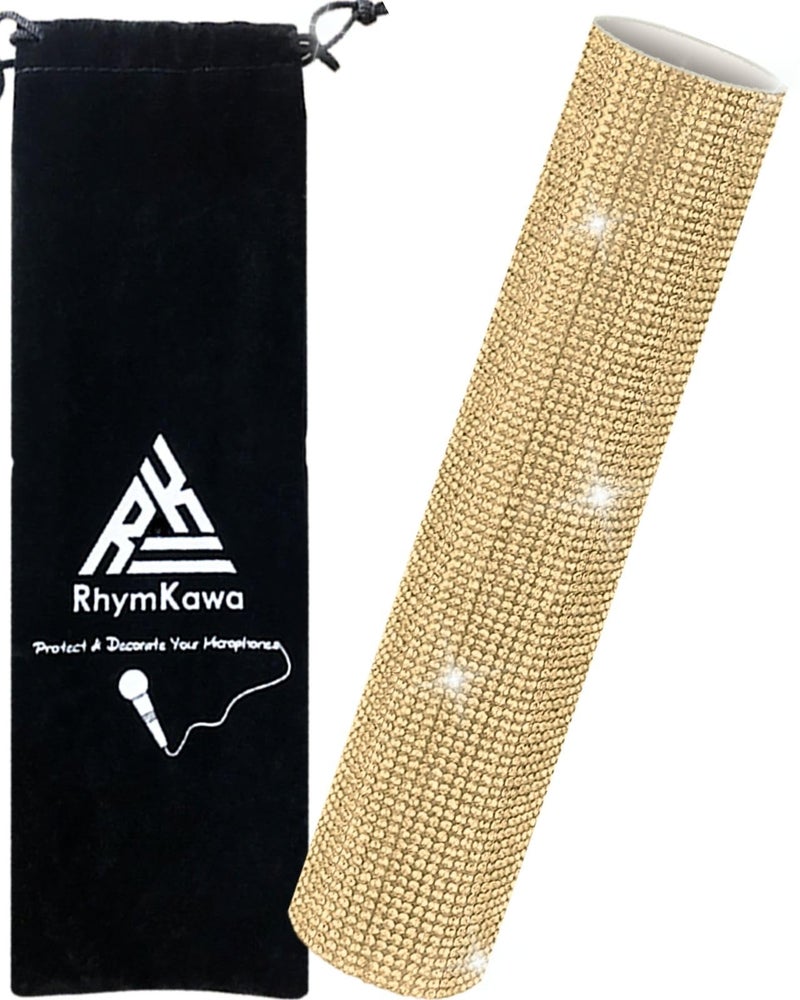 RhymKawa Bedazzled Rhinestones Wireless Microphone Cover Bling for Universal Cordless Mic Beta 58a SM58 Beta87 PG58 Handle Replacement, Eyes Catching for Event Party, Champagne Gold - Image 1