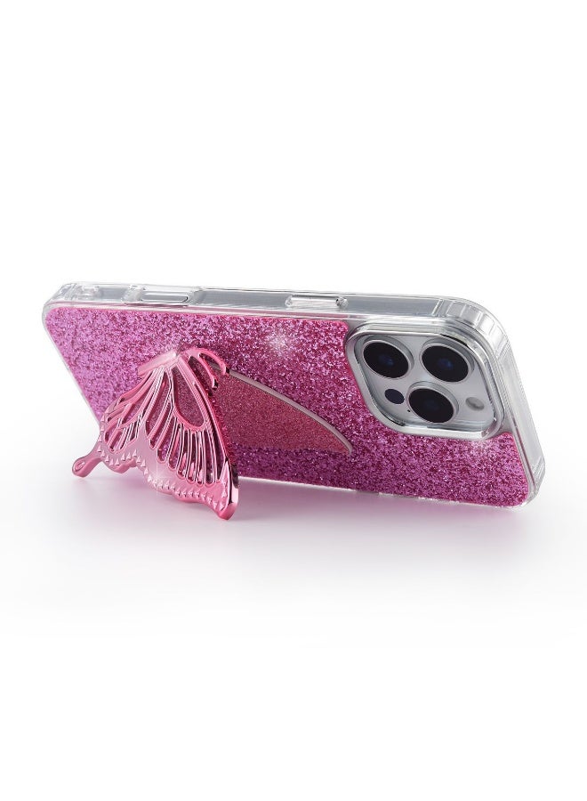 JSJM IP14 PRO SHINING BUTTERFLY CASE WITH STAND For   IPHONE 14 PRO (Design- 141) [Pink Color] - Image 3