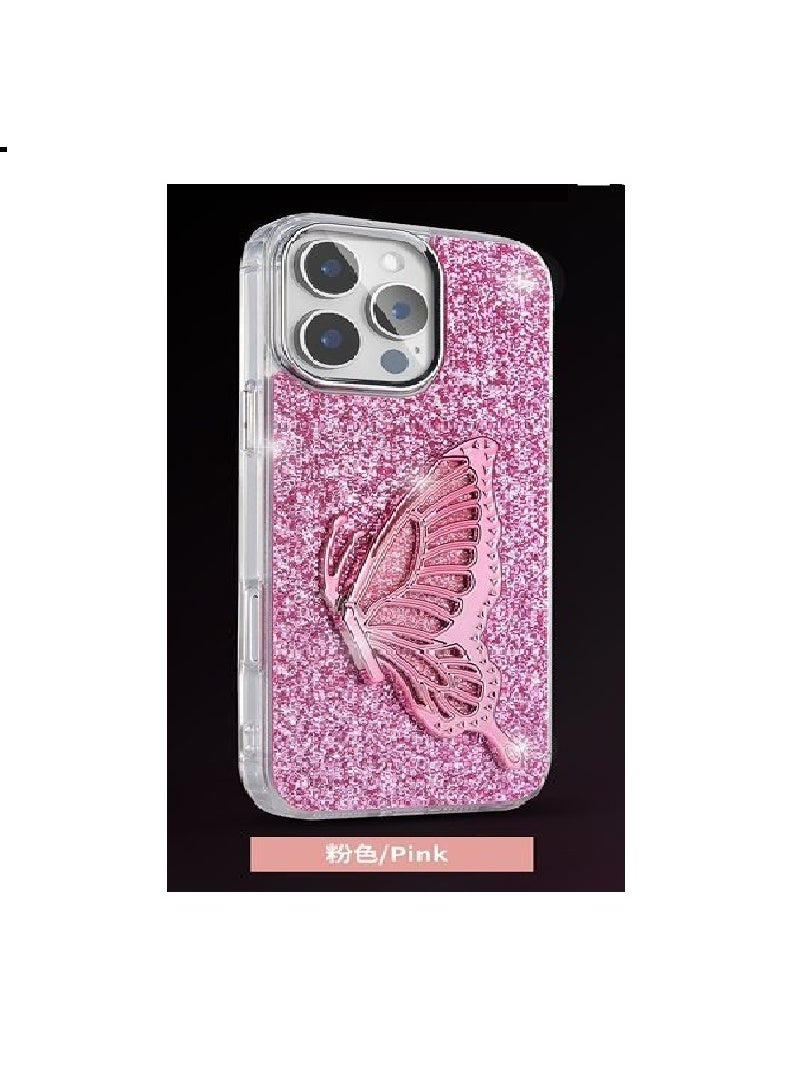 JSJM IP14 PRO SHINING BUTTERFLY CASE WITH STAND For   IPHONE 14 PRO (Design- 141) [Pink Color] - Image 2