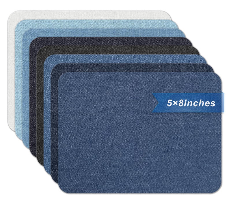 Azobur Iron on Patches for Clothing Repair, 8 Pcs Jean Patches for Inside and Outside, Sew on Iron on Denim Patches for Jeans Kits 5"x 8"ï¼ˆEight Colorsï¼‰ - Image 1