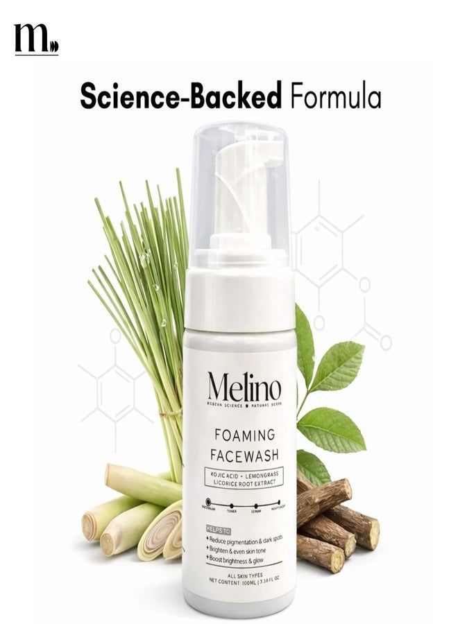 Melino Face Wash for Pigmentation & Dark Spots | Kojic Acid, Lemongrass, Licorice Root (Mulethi) Extract | Dark spots, Brightening, Even Skin Tone & Glow | All Skin Types - Dry, Sensitive, Oily and Combination | For Women & Men | 100ml - Image 2