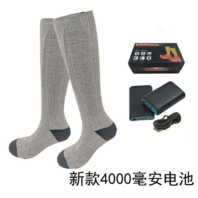 Generic Thermal Heated Socks Unisex Warm Foot Cotton Grey socks +4000 mA battery 