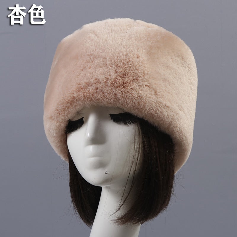 Autumn Winter Faux Rabbit Fur Hat for Adults Apricot short wool flat top hat 