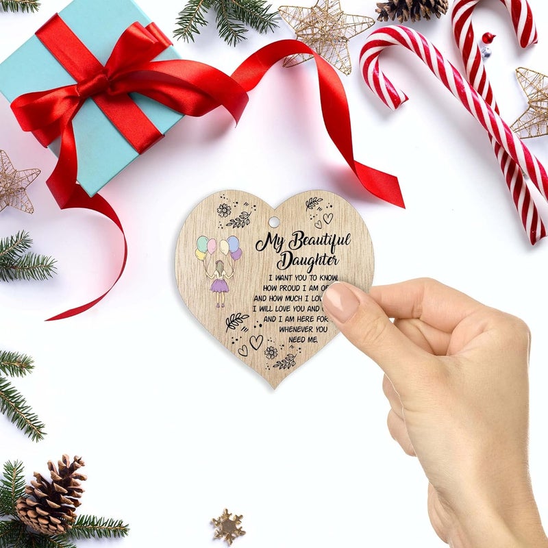 Stuff4 Beautiful Daughter Hanging Wooden Heart Sign Plaque Daughter Gifts from Mom Dad  Light Wood Hearts Sign Womens Gifts Daughter Gifts from Parents Inspirational Christmas Birthday Present - Image 3