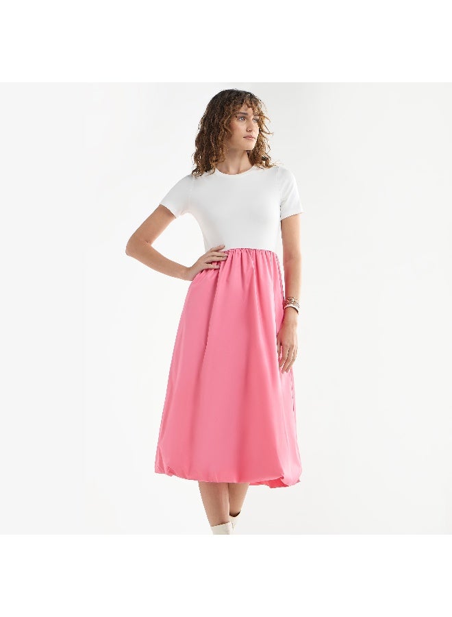 Splash FAV Colourblock A-line Dress with Round Neck and Short Sleeves - Image 3