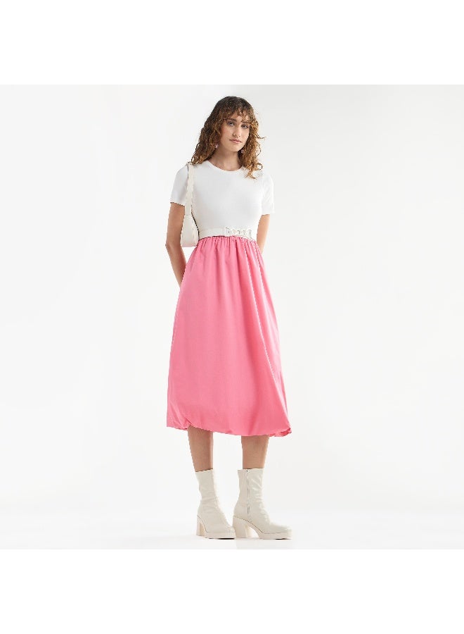 Splash FAV Colourblock A-line Dress with Round Neck and Short Sleeves - Image 2