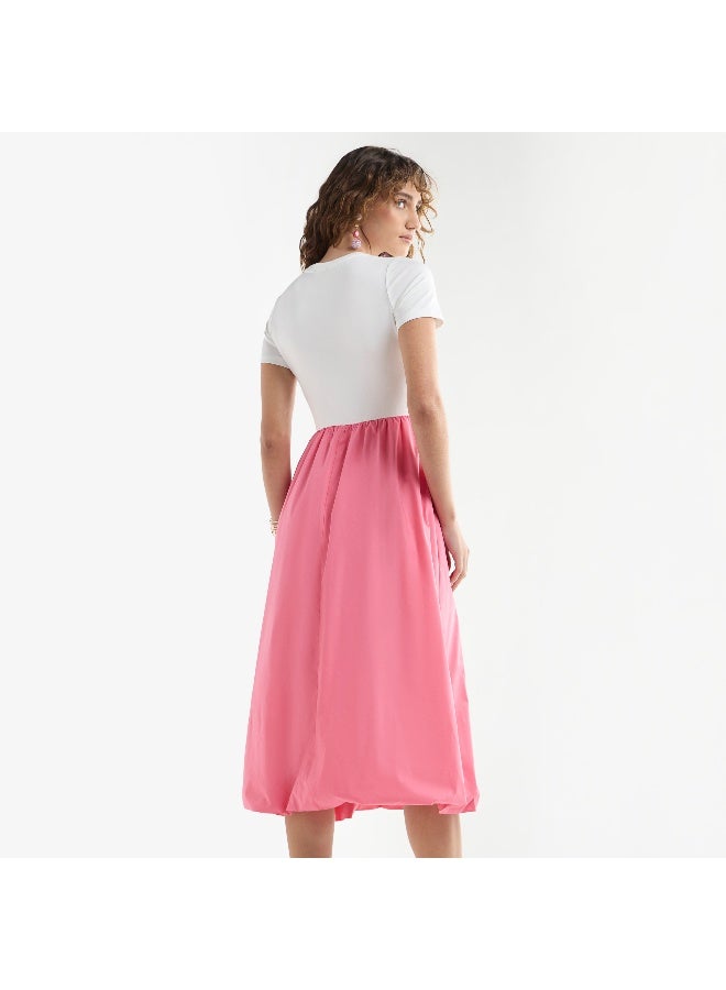 Splash FAV Colourblock A-line Dress with Round Neck and Short Sleeves - Image 4