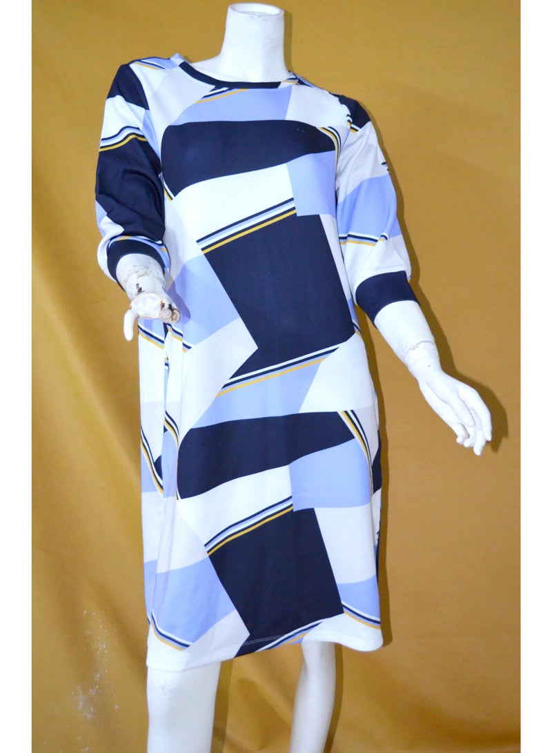 Zainah Women's Modern Geometric Print T-Shirt Dress - Long Sleeve  - Image 1