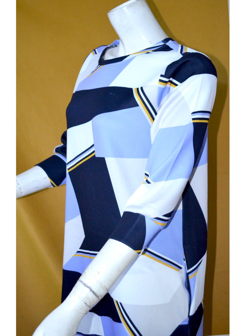Zainah Women's Modern Geometric Print T-Shirt Dress - Long Sleeve  - Image 2
