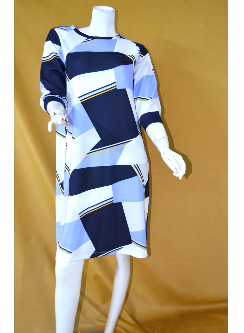 Zainah Women's Modern Geometric Print T-Shirt Dress - Long Sleeve  - Image 4