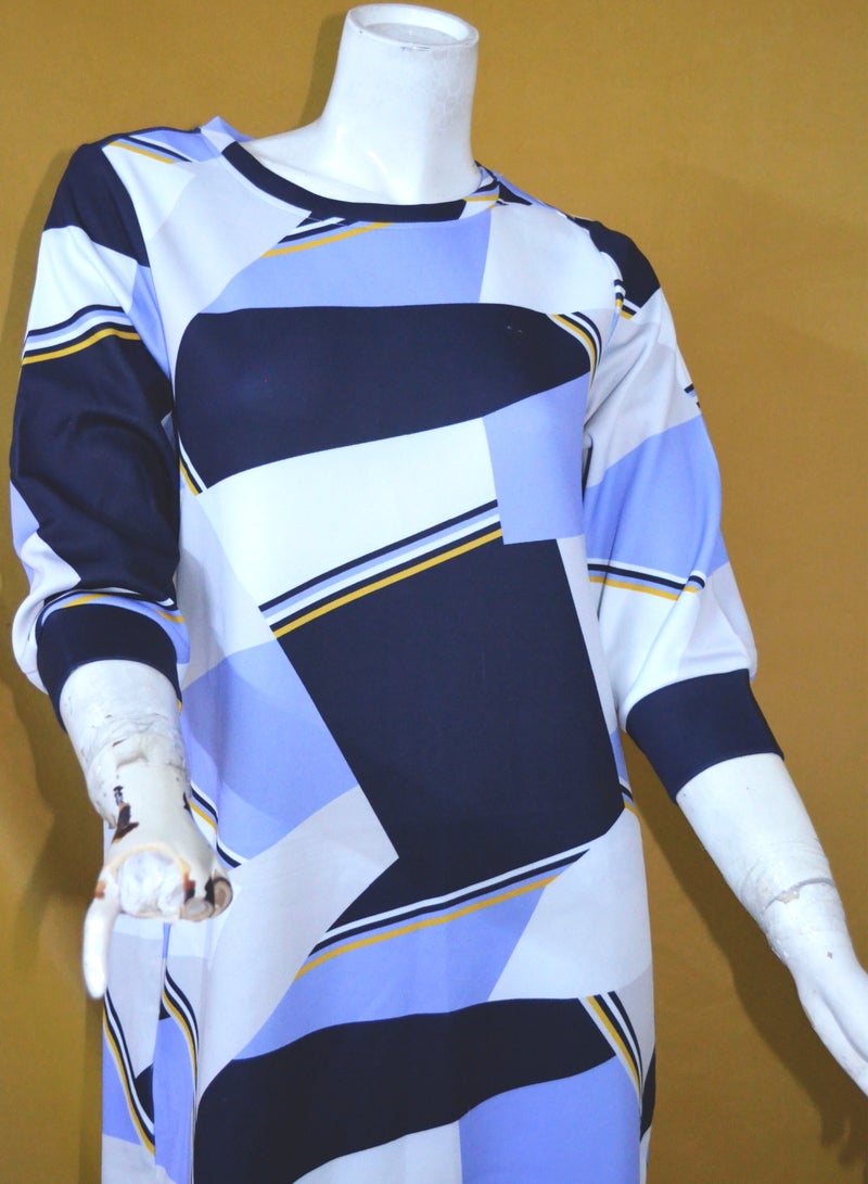 Zainah Women's Modern Geometric Print T-Shirt Dress - Long Sleeve  - Image 5