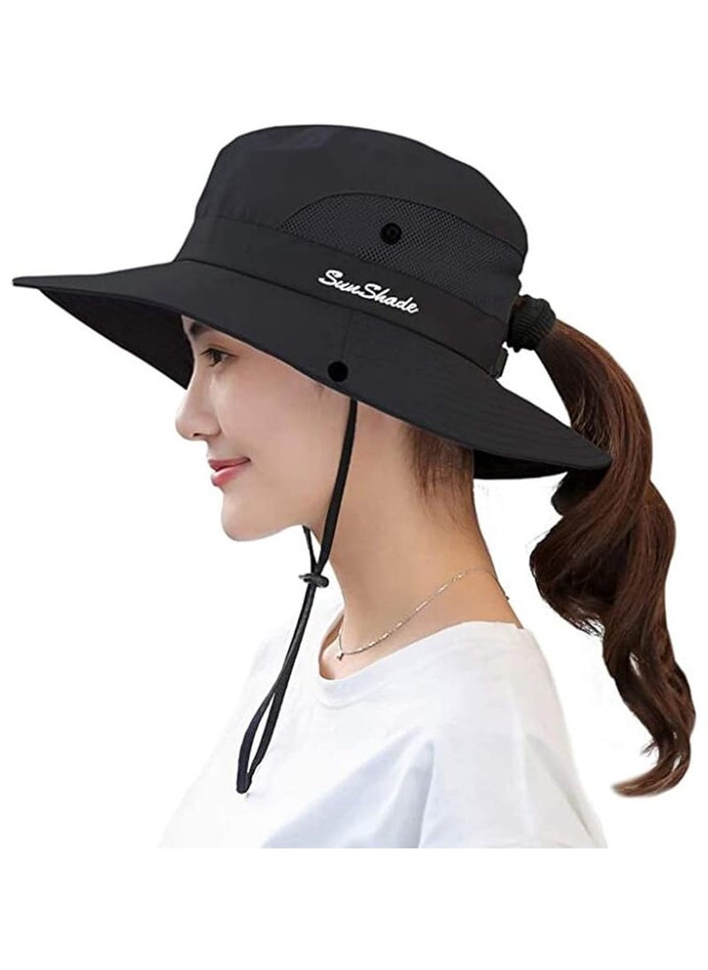 Goolsky Women's Outdoor UV-Protection-Foldable Sun-Hats Mesh Wide-Brim Beach Fishing Hat with Ponytail-Hole  - Image 1