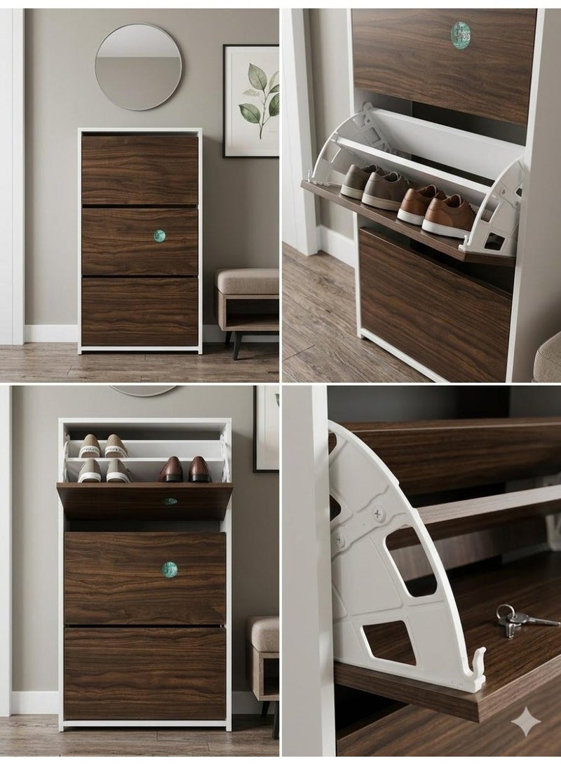 جزامة MDF مودرن 60سم – أبيض×خشبي مكونة من ثلاث درف قلاب ارتفارع 100 وعمق 25 - Image 3