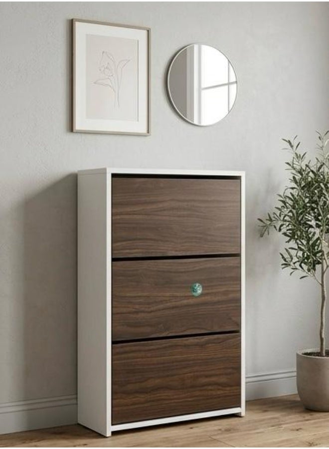 جزامة MDF مودرن 60سم – أبيض×خشبي مكونة من ثلاث درف قلاب ارتفارع 100 وعمق 25 - Image 1