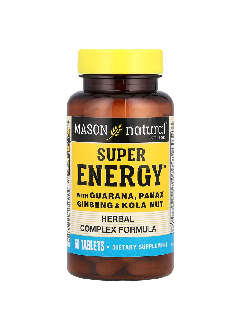 Mason Natural Super Energy with Guarana, Panax Ginseng & Kola Nut, 60 Tablets