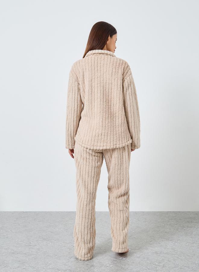 ستايلي طقم بيجاما من بنطال وبلوزة بشريط أزرار - Image 5