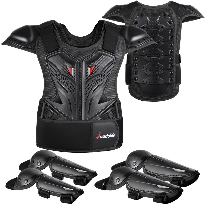 JUSTDOLIFE Dirt Bike Gear for Kids 5 PCS Kids Dirt Bike Gear Motorcycle Armor Suit Youth Motocross Protective Gear for Boys Girls Chest Protector with Elbow Knee Pads for Biking Black