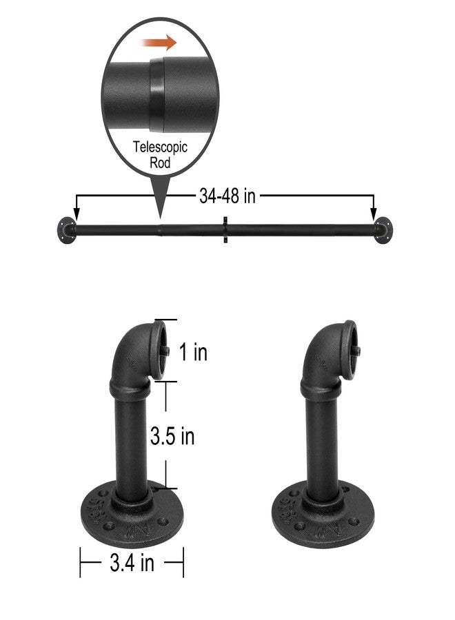 Refrze 2 Pack Curtain Rods for Windows 34 to 48 Inch, Industrial Curtain Rods Wrap Around, Heavy Duty for Bedroom & Outdoor, 34-48", "Black Curtain rod - Image 3