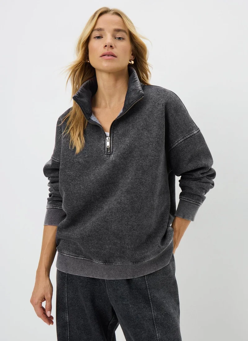 ماتلان سترة صوفية بسحاب نصفي وغسيل بالفحم