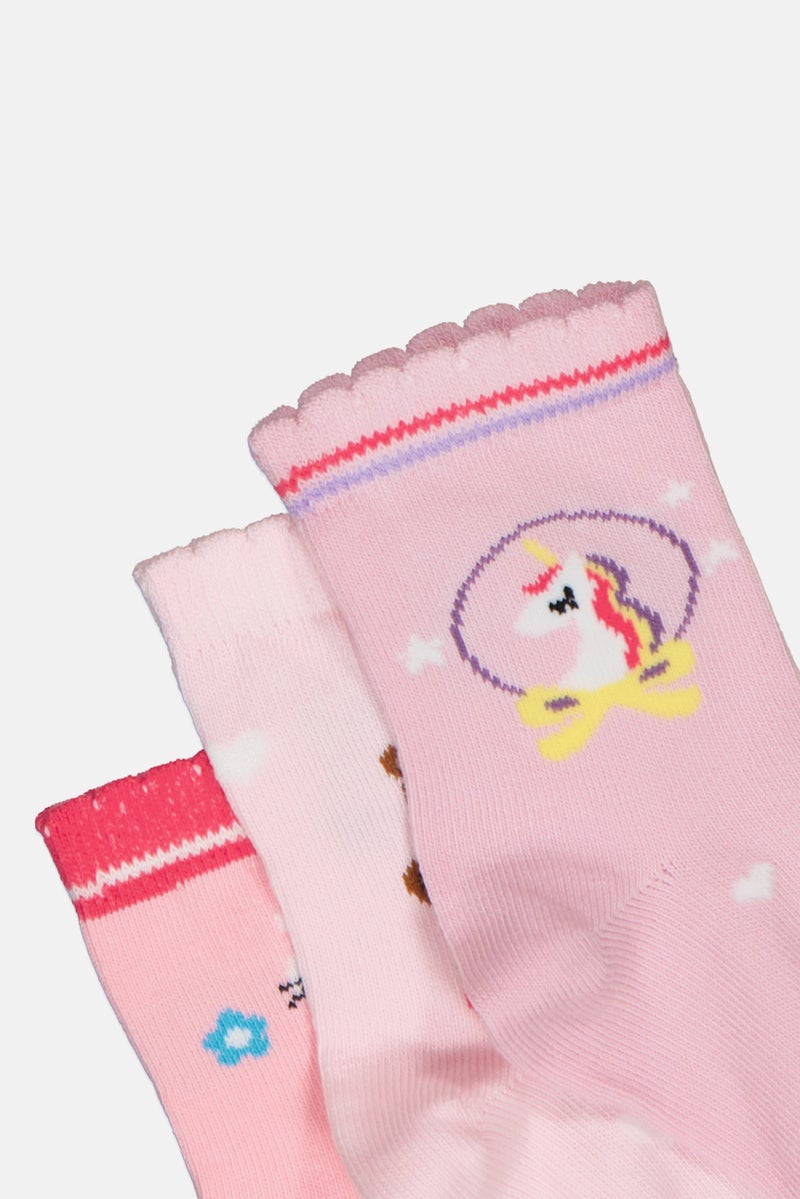 Joe Boxer Toddlers Girl 3 Pairs Graphic Print Crew Socks, Multicolor - Image 2