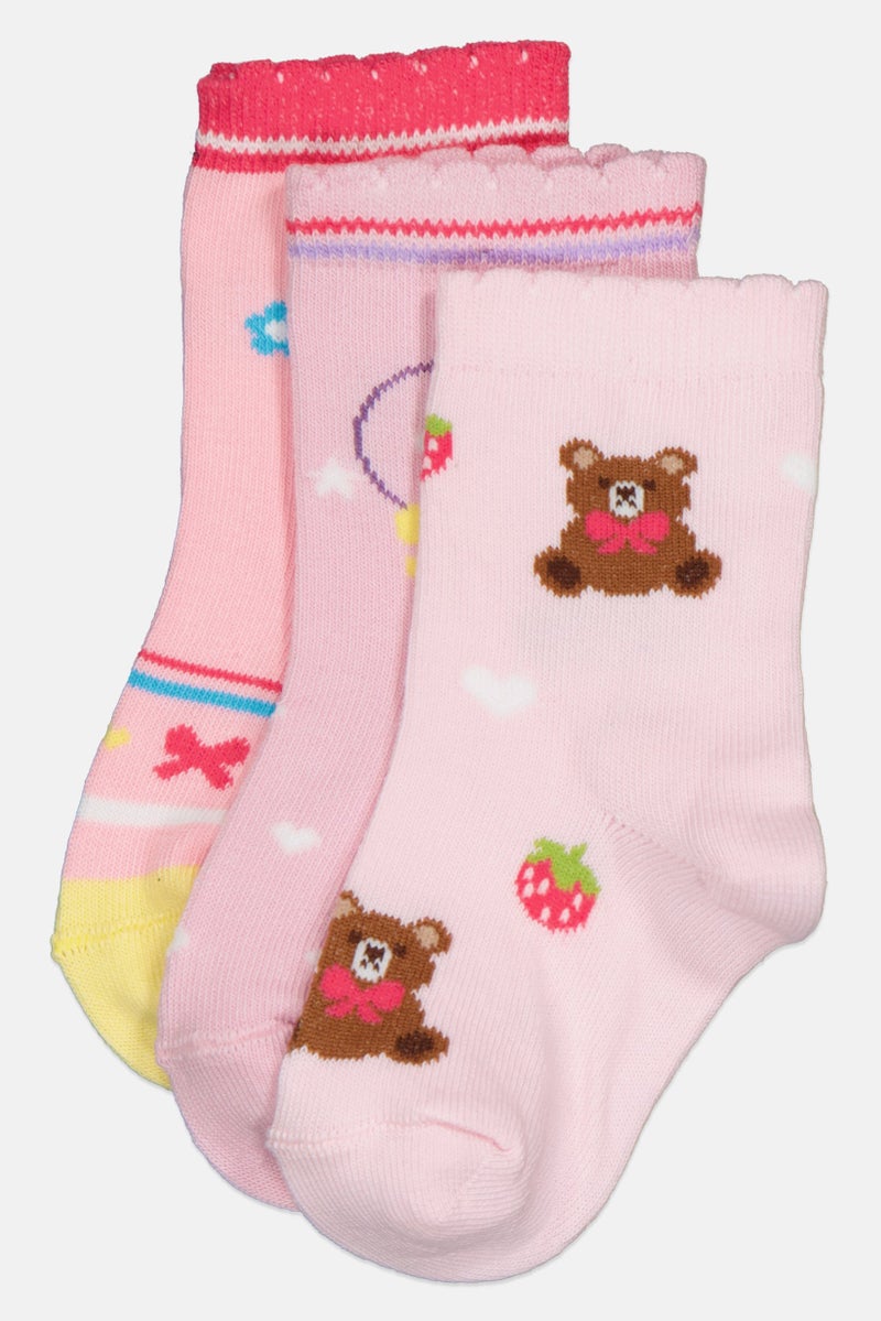 Joe Boxer Toddlers Girl 3 Pairs Graphic Print Crew Socks, Multicolor - Image 1