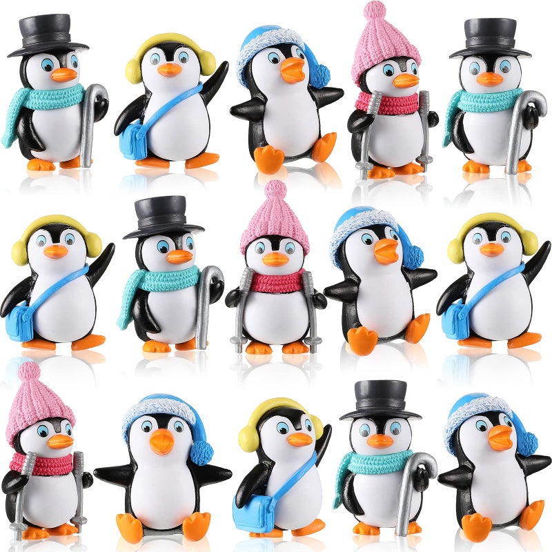 Zhanmai Cute Penguin Characters Toys Penguin Figures Collection Playset Mini Cartoon Penguin Cake Topper Winter Penguin Figurines Cake Decoration for Boy Girl Gift Birthday Landscape Party Supplies(12 Pieces) - Image 1