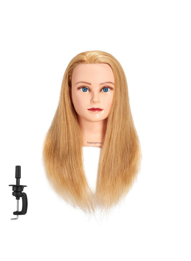 training head 20-22" 100% Human hair Mannequin head Training Head Cosmetology Manikin Head Doll Head with free Clamp Stand (Blonde) - Image 1