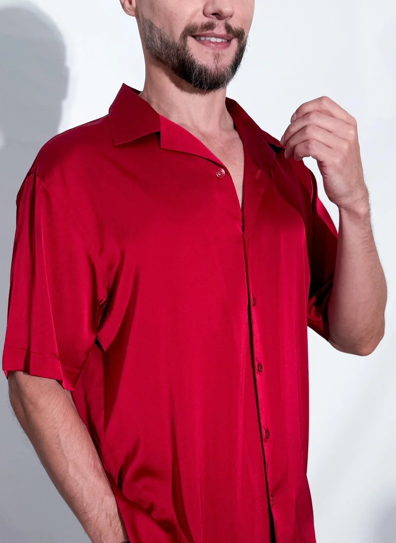 جانارا جونز Burgundy Satin London Shirt